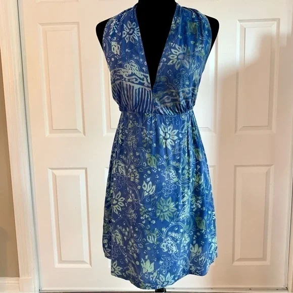 Phylipa Handmade Blue Floral Batik Halter Top Dress - Picture 1 of 7